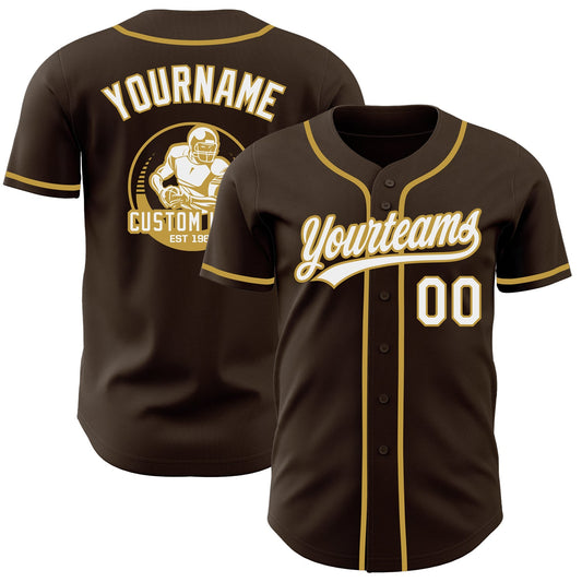 Custom Brown White-Old Gold Authentic Baseball Jersey - Main View