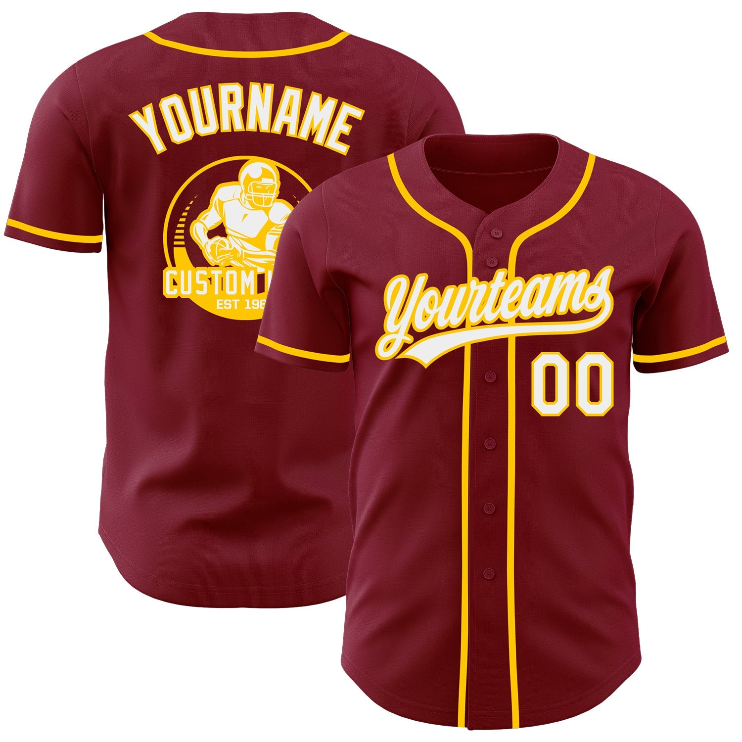 Custom Crimson White-Yellow Authentic Baseball Jersey - Main View