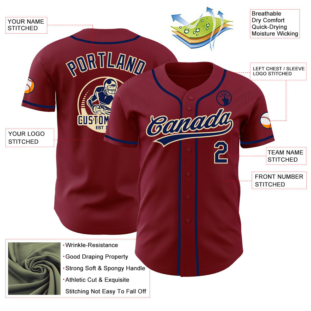 Custom Crimson Navy-Cream Authentic Baseball Jersey view 3