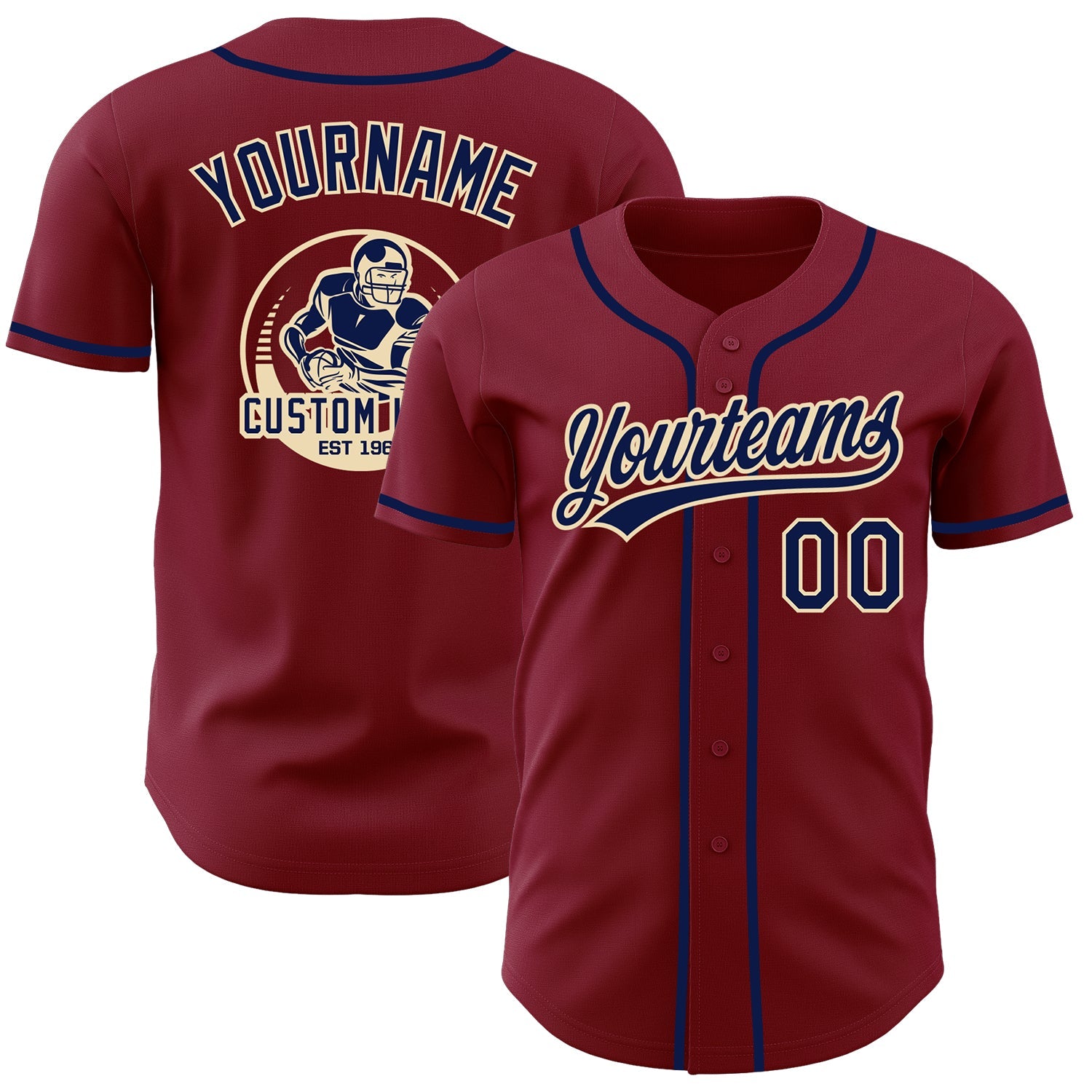 Custom Crimson Navy-Cream Authentic Baseball Jersey - Main View