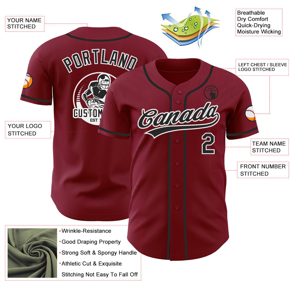 Custom Crimson Black-White Authentic Baseball Jersey view 3