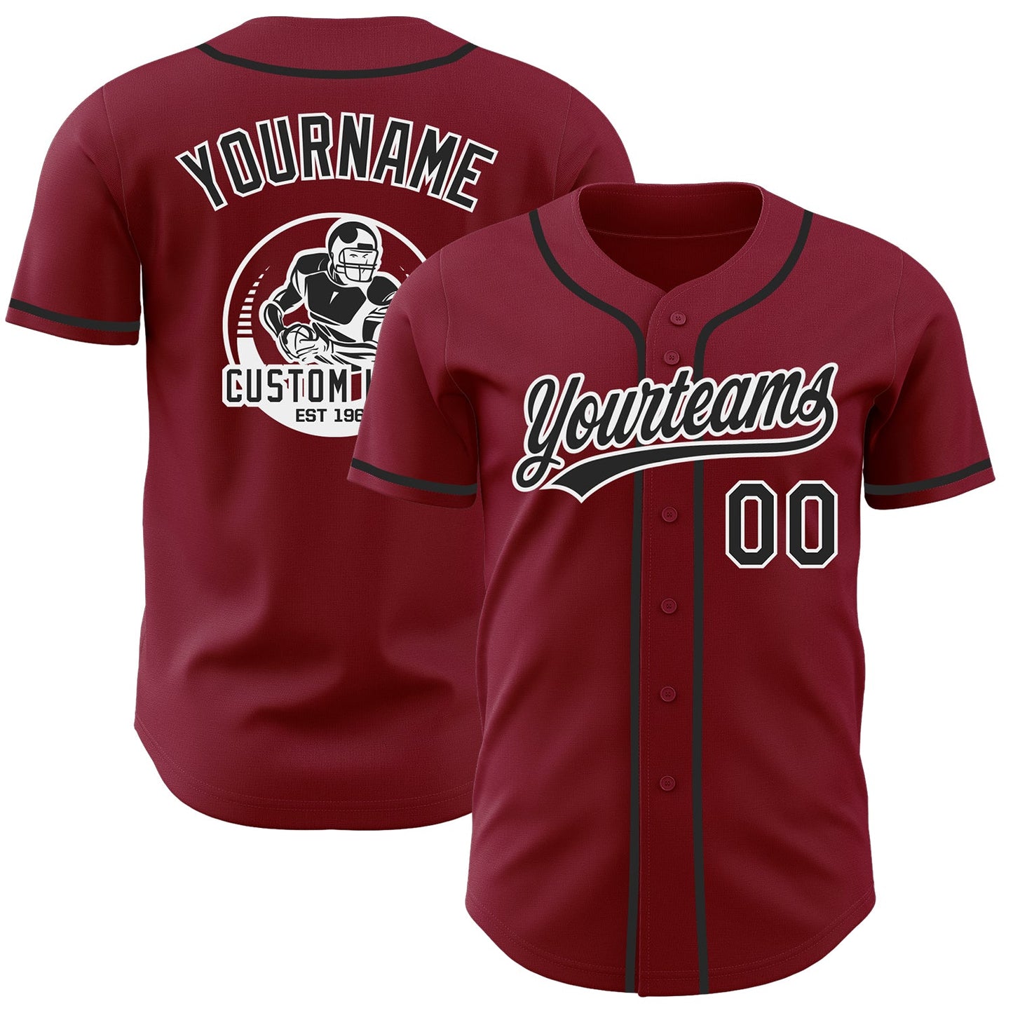 Custom Crimson Black-White Authentic Baseball Jersey - Main View