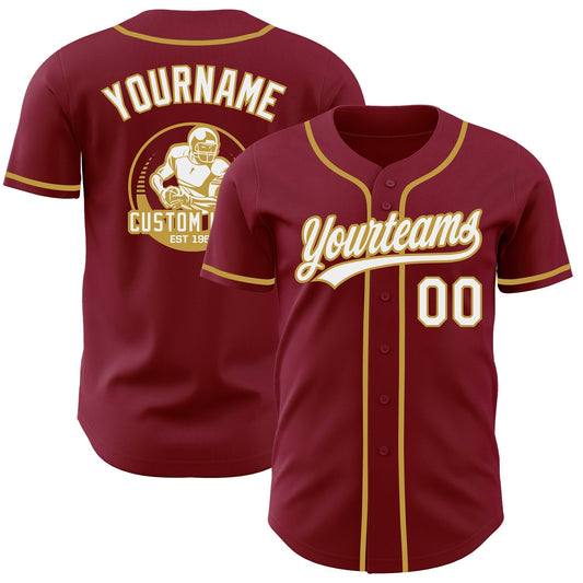 Custom Crimson White-Old Gold Authentic Baseball Jersey - Main View