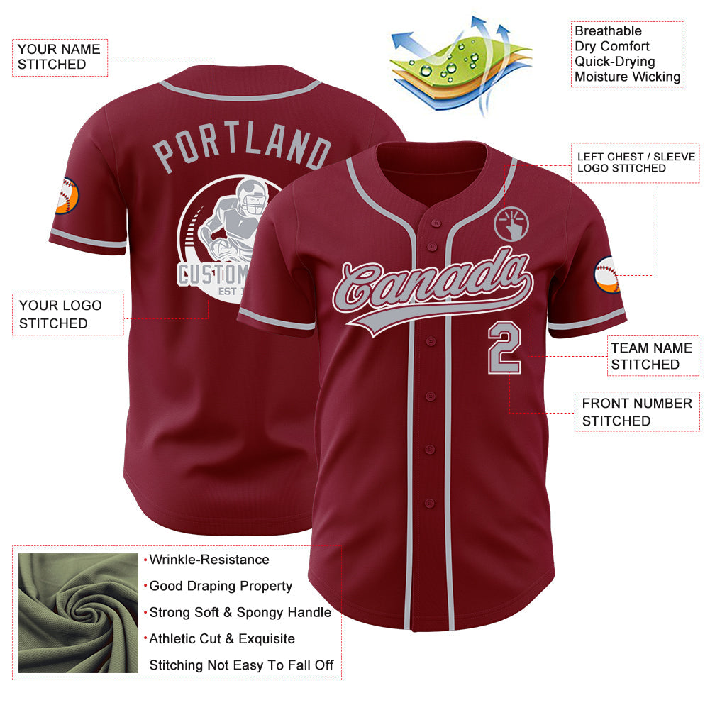 Custom Crimson Gray-White Authentic Baseball Jersey view 3
