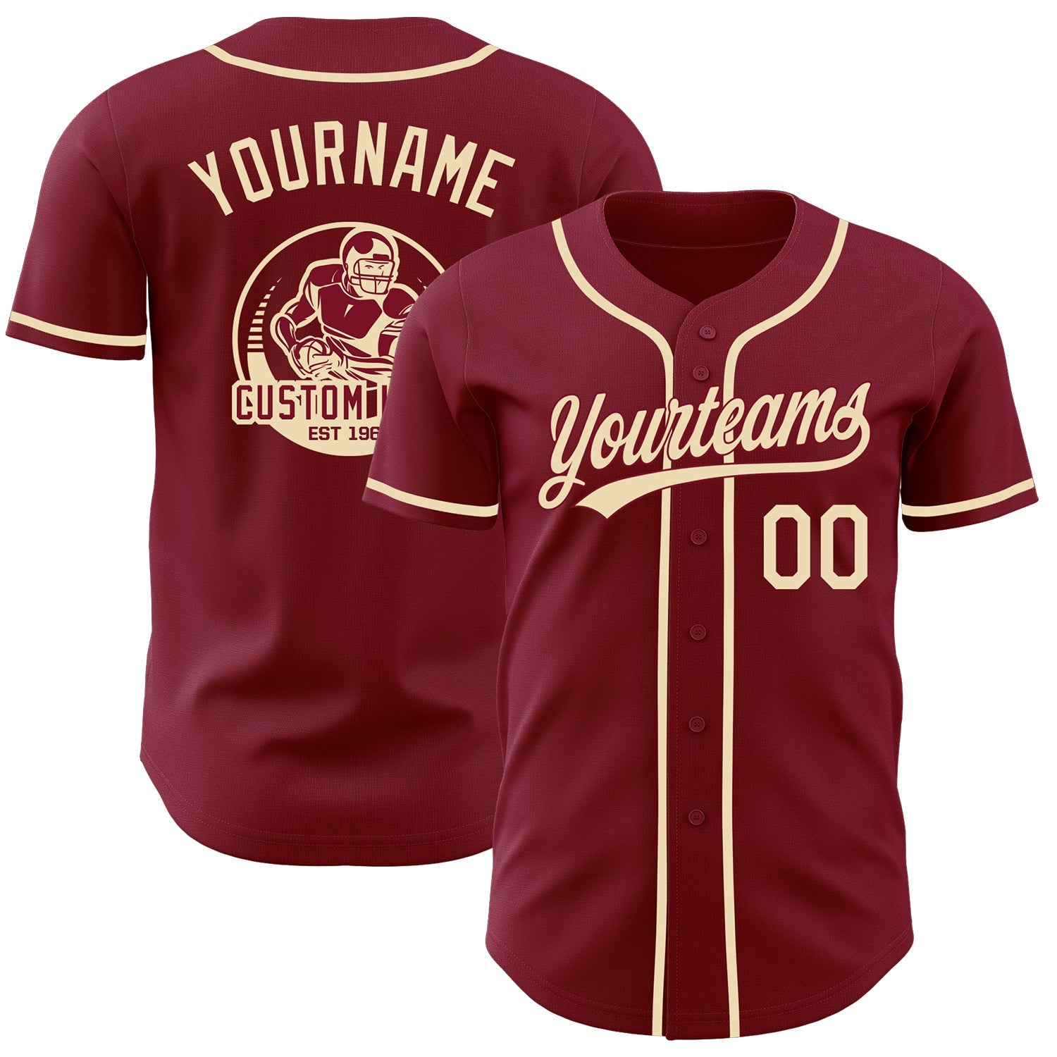 Custom Crimson-Cream Authentic Baseball Jersey - Main View