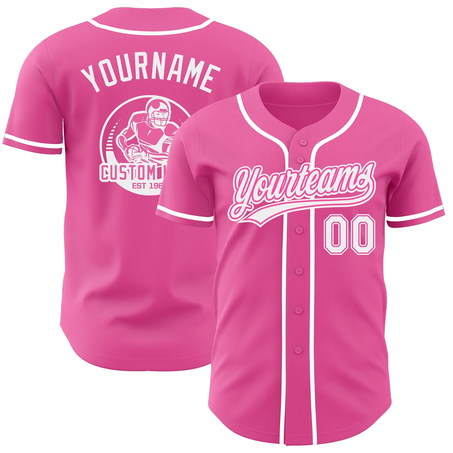 Custom Pink-White Authentic Baseball Jersey - Main View