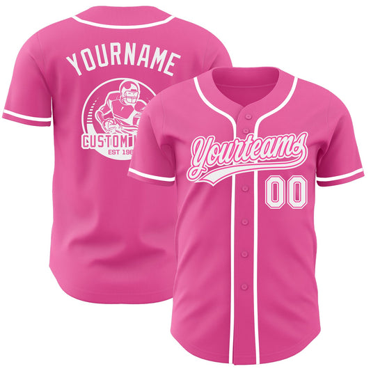 Custom Pink-White Authentic Baseball Jersey - Main View