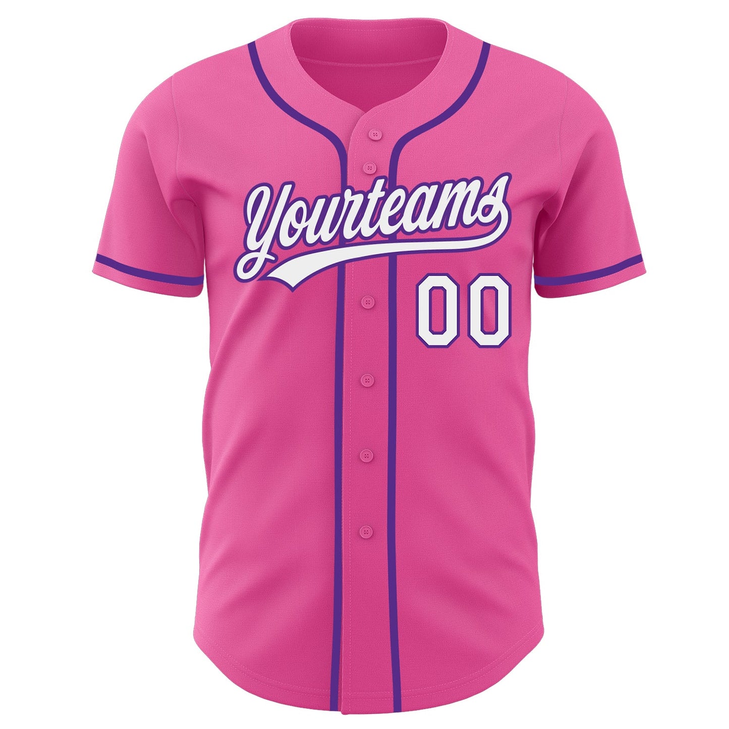 Custom Pink White-Purple Authentic Baseball Jersey view 2