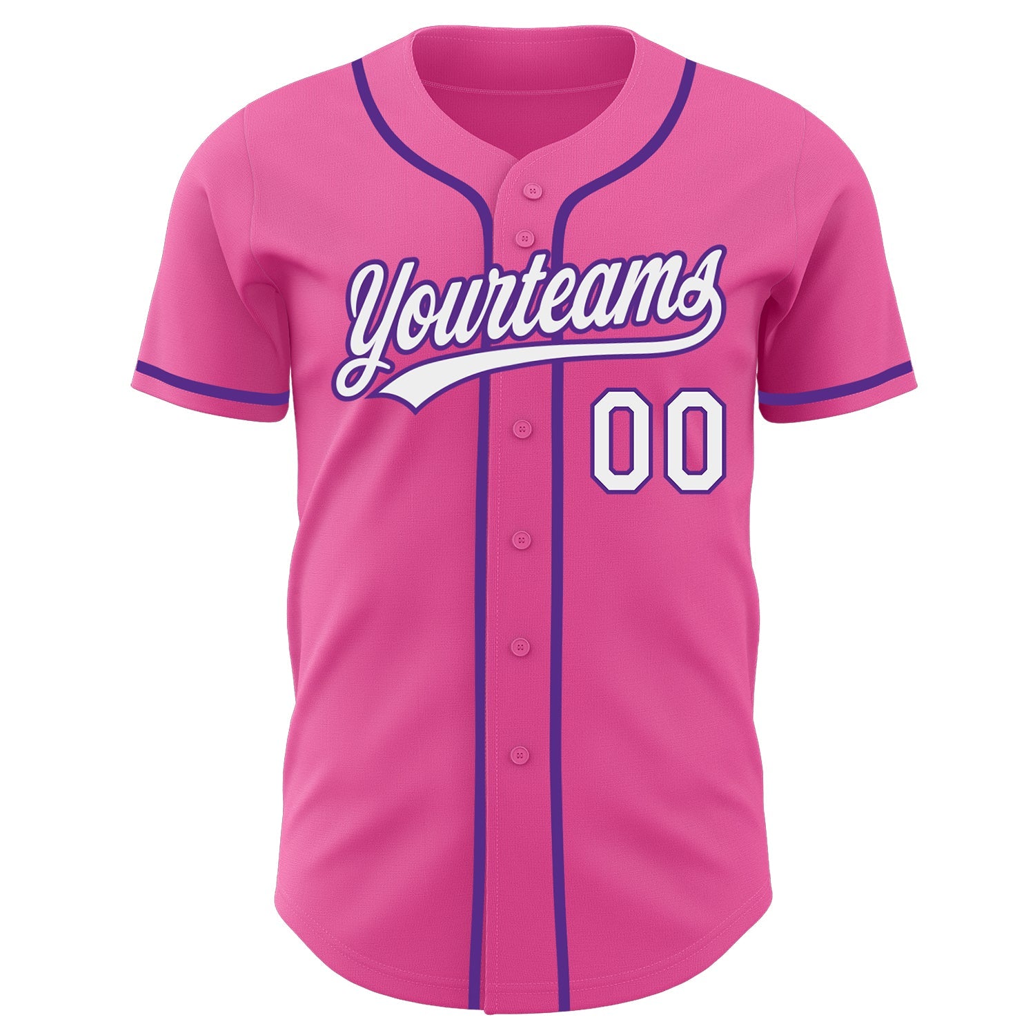 Custom Pink White-Purple Authentic Baseball Jersey view 2