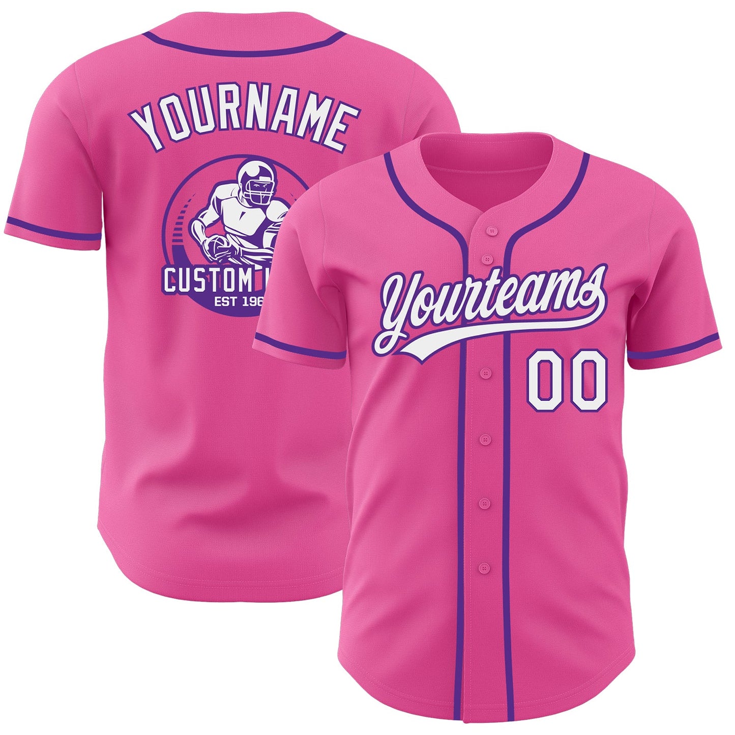 Custom Pink White-Purple Authentic Baseball Jersey - Main View