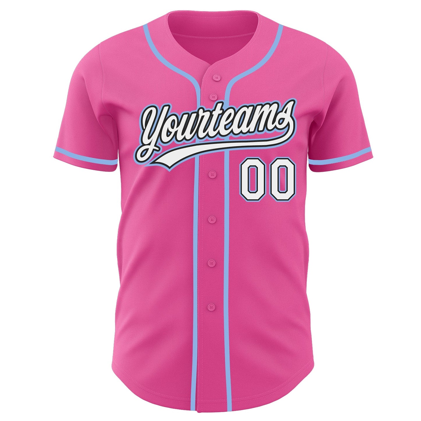 Custom Pink White Black-Light Blue Authentic Baseball Jersey view 2