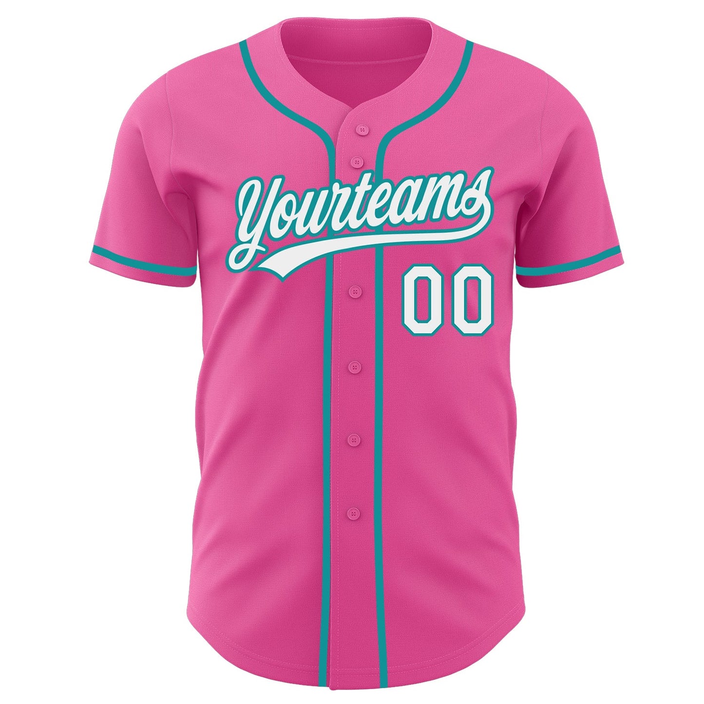Custom Pink White-Teal Authentic Baseball Jersey view 2