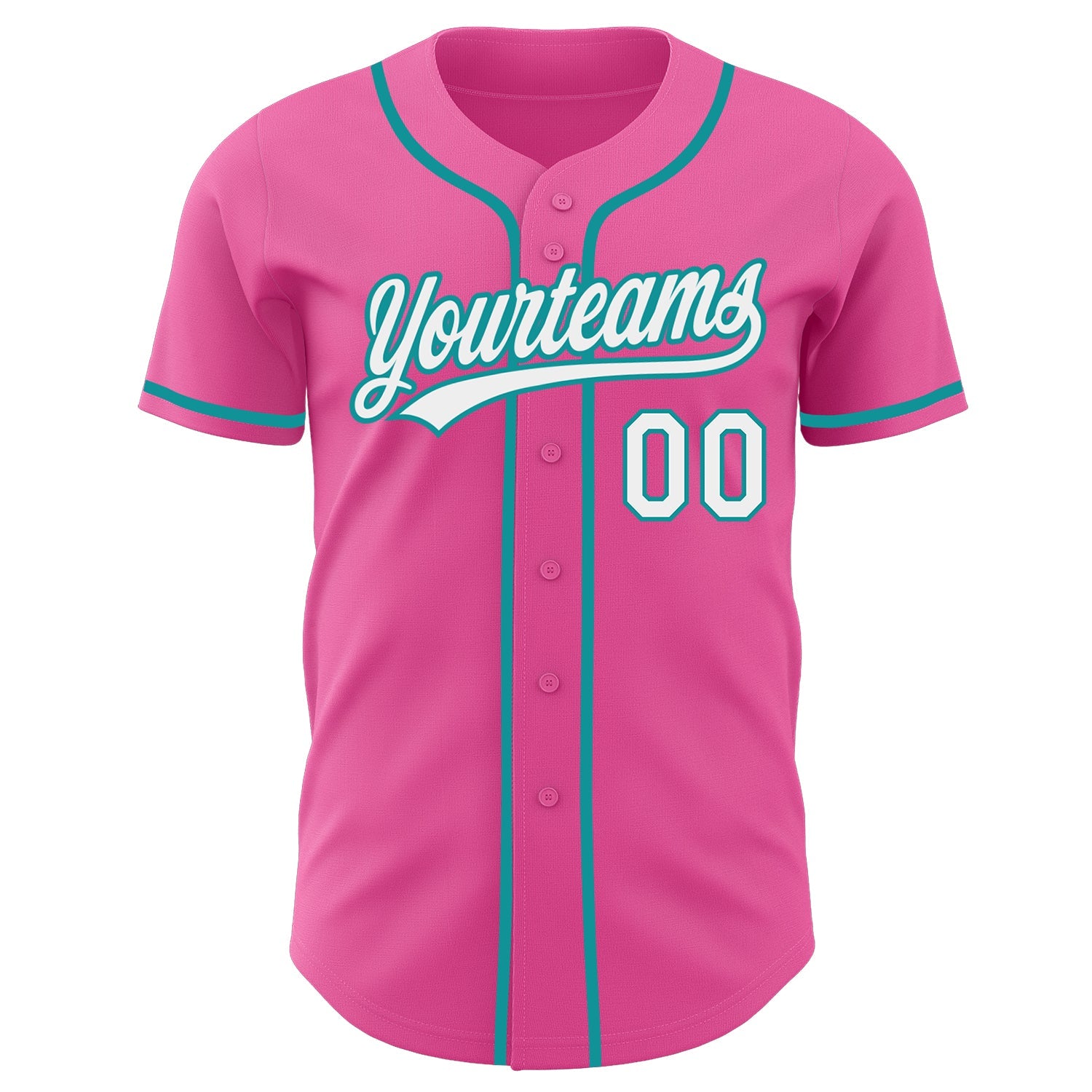 Custom Pink White-Teal Authentic Baseball Jersey view 2