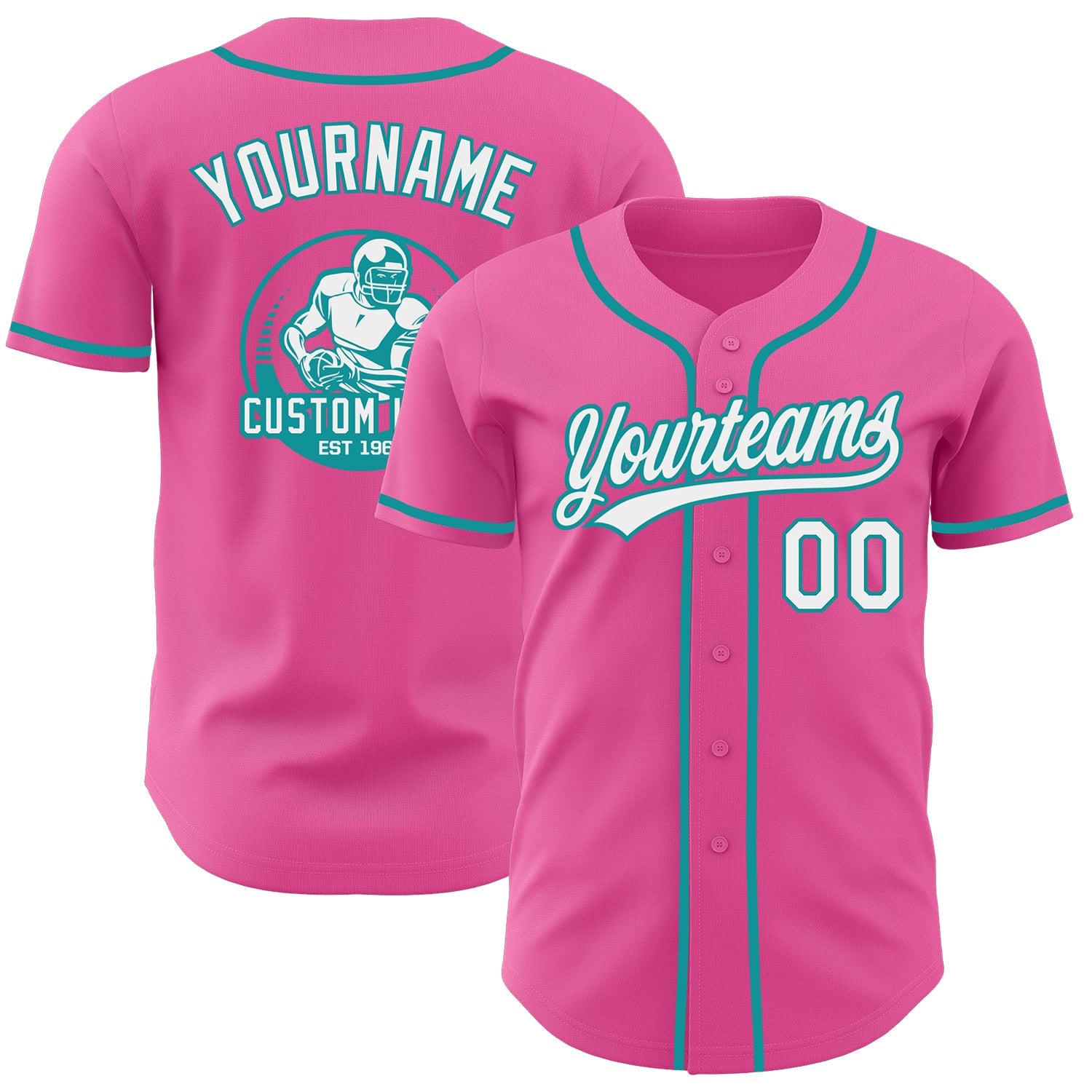 Custom Pink White-Teal Authentic Baseball Jersey - Main View