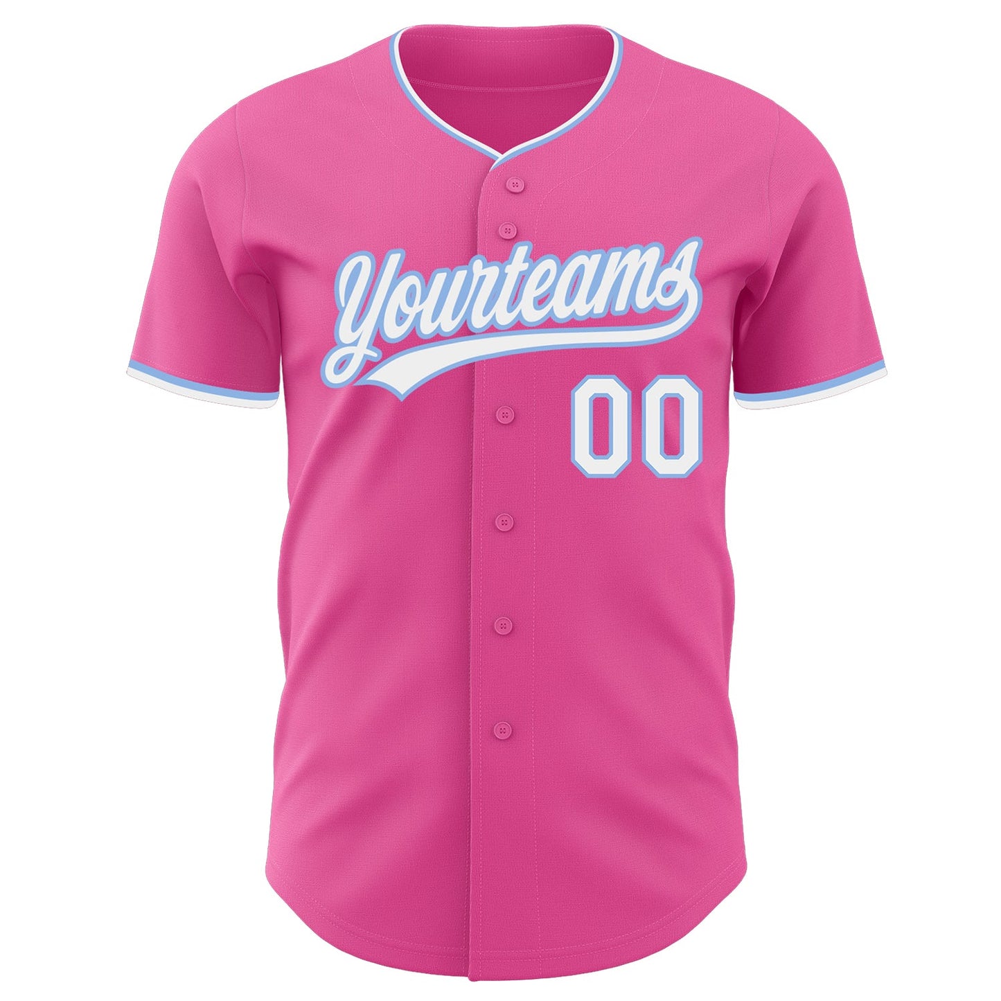 Custom Pink White-Light Blue Authentic Baseball Jersey view 2