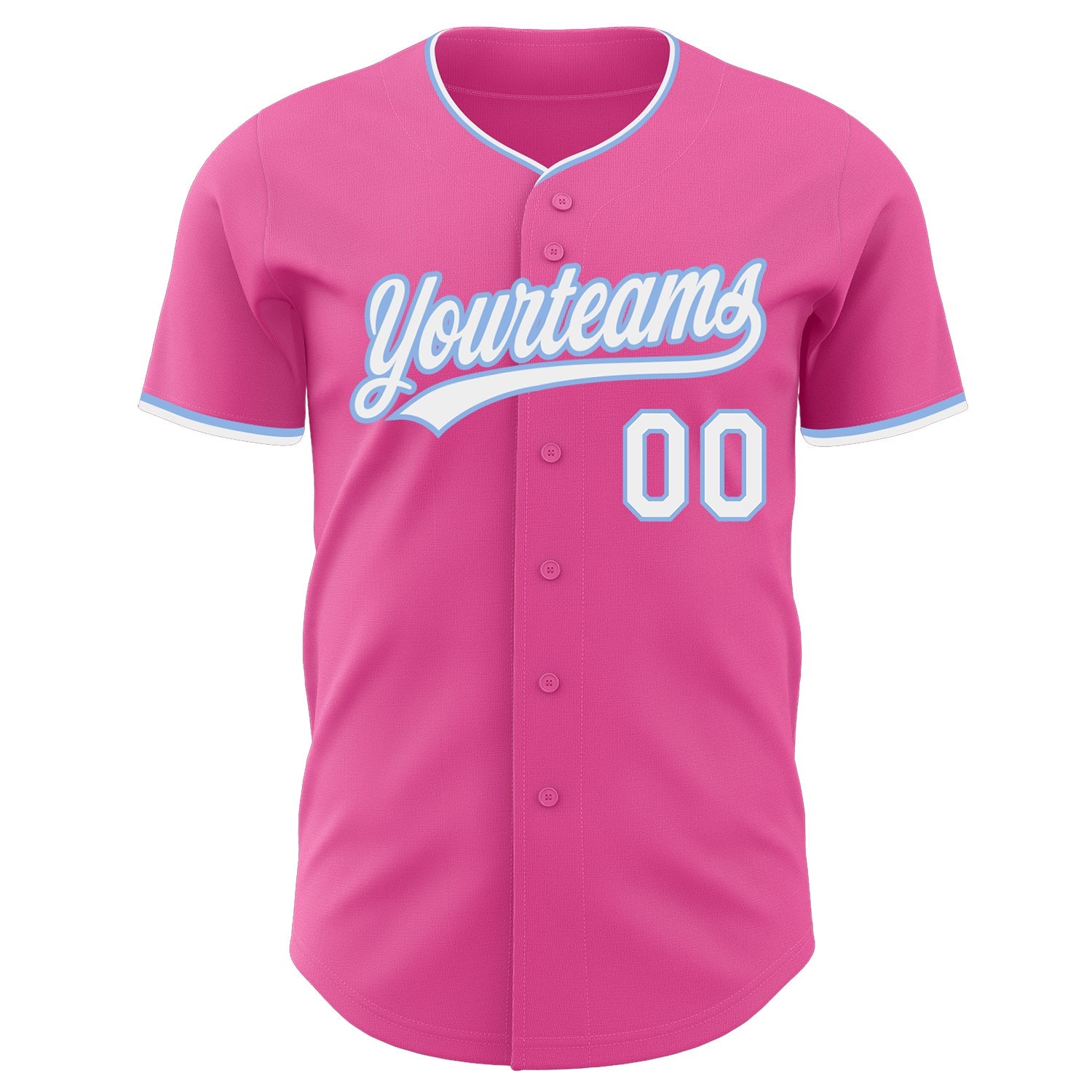Custom Pink White-Light Blue Authentic Baseball Jersey view 2