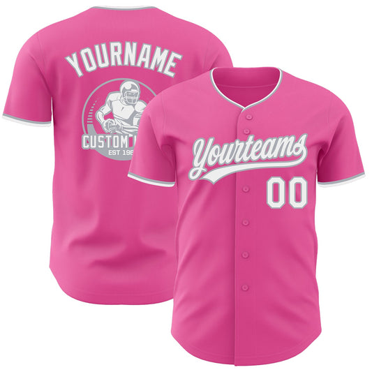 Custom Pink White-Gray Authentic Baseball Jersey - Main View