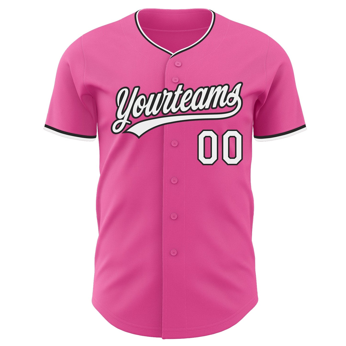 Custom Pink White-Black Authentic Baseball Jersey view 2