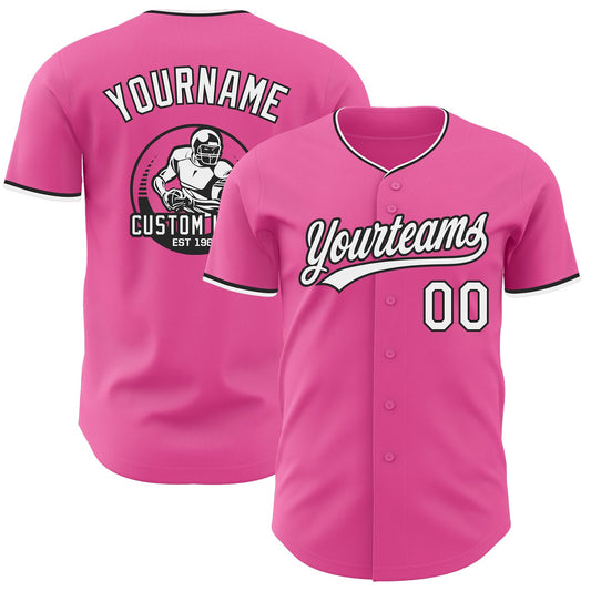 Custom Pink White-Black Authentic Baseball Jersey - Main View