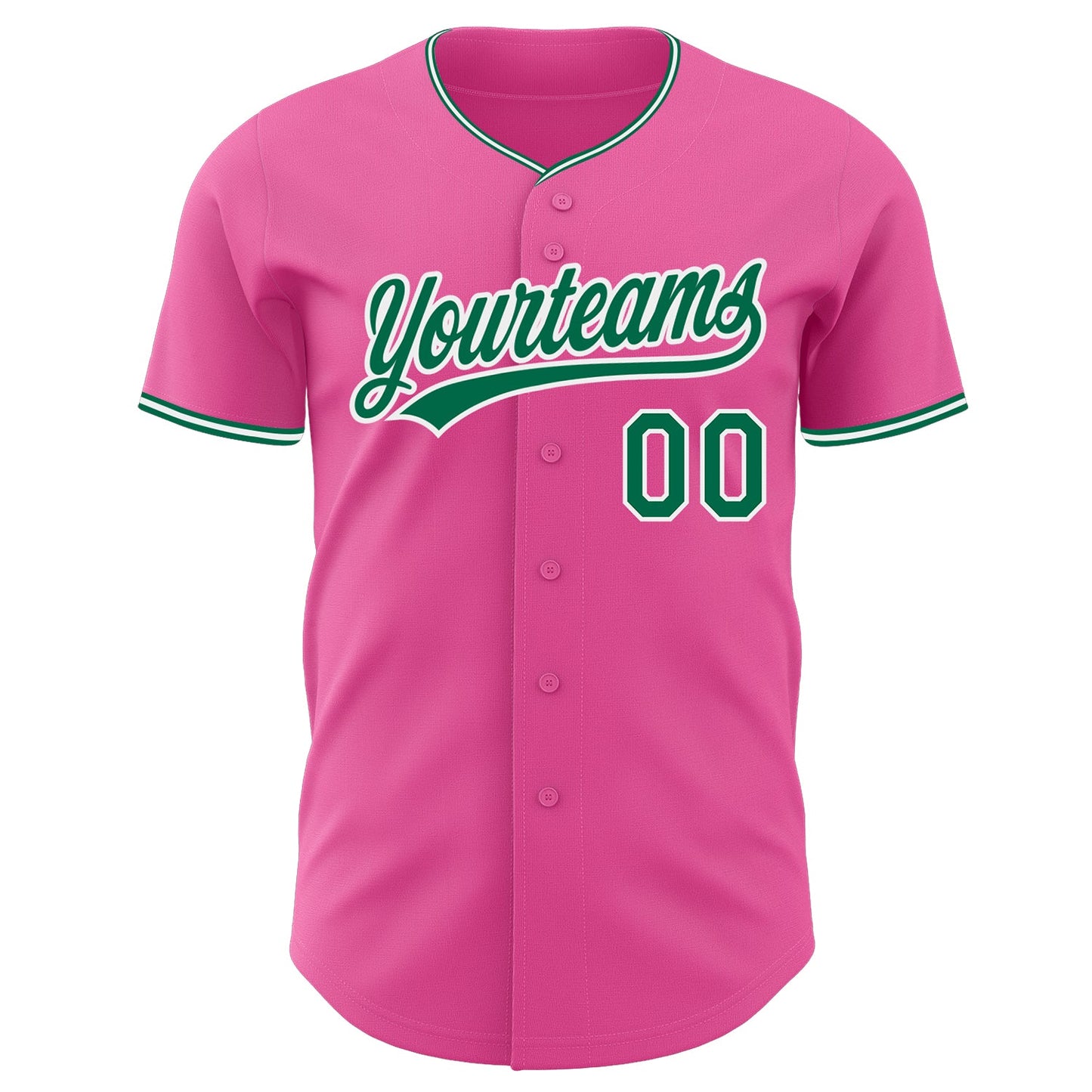 Custom Pink Kelly Green-White Authentic Baseball Jersey view 2