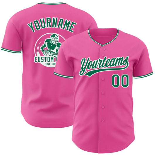 Custom Pink Kelly Green-White Authentic Baseball Jersey - Main View