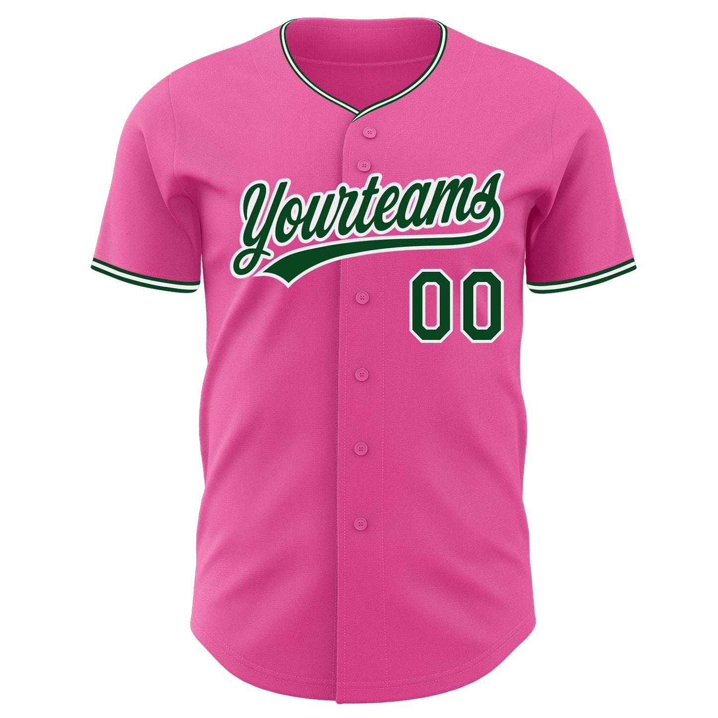 Custom Pink Green-White Authentic Baseball Jersey view 2
