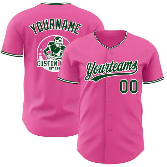 Custom Pink Green-White Authentic Baseball Jersey - Main View