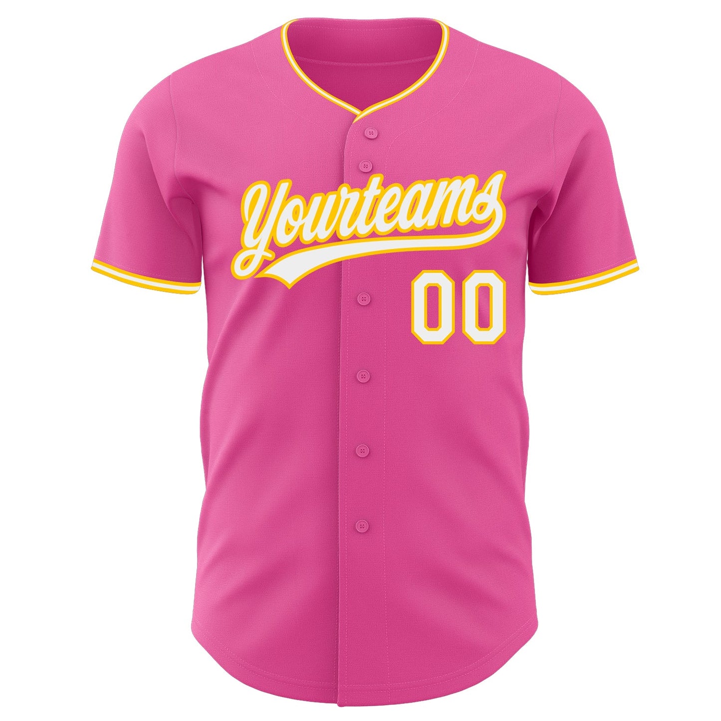 Custom Pink White-Yellow Authentic Baseball Jersey view 2