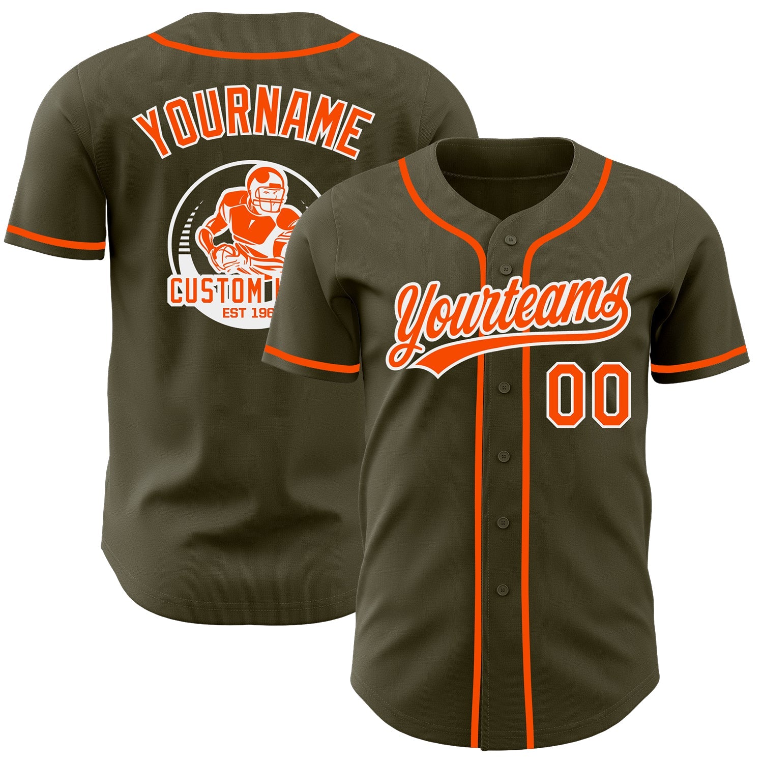 Custom Olive Orange-White Authentic Baseball Jersey - Main View