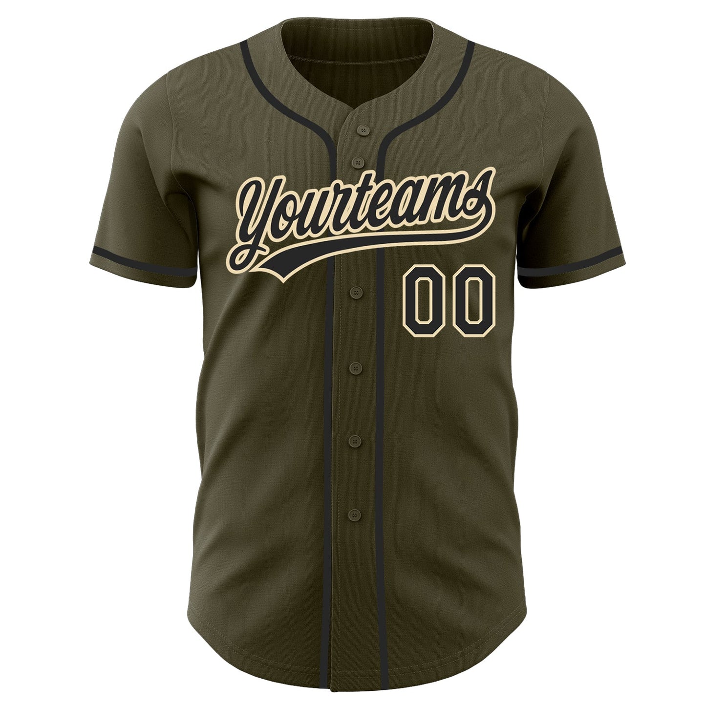 Custom Olive Black-Cream Authentic Baseball Jersey view 2