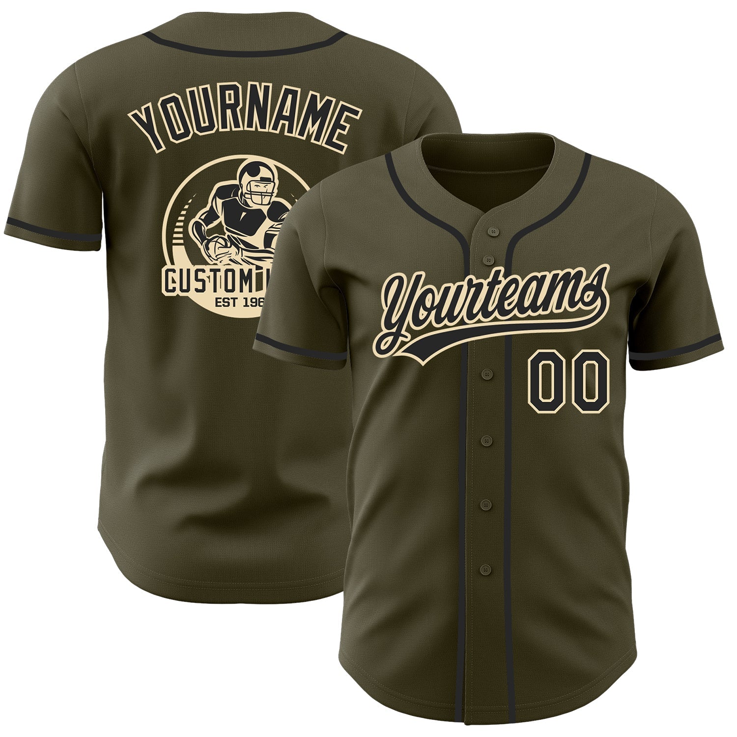 Custom Olive Black-Cream Authentic Baseball Jersey - Main View