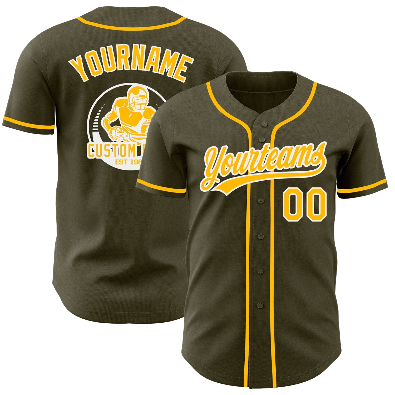 Custom Olive Gold-White Authentic Baseball Jersey - Main View