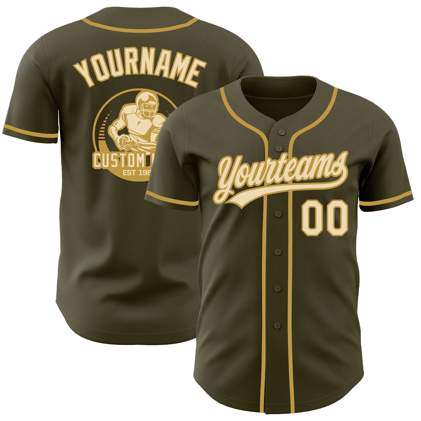 Custom Olive Cream-Old Gold Authentic Baseball Jersey - Main View