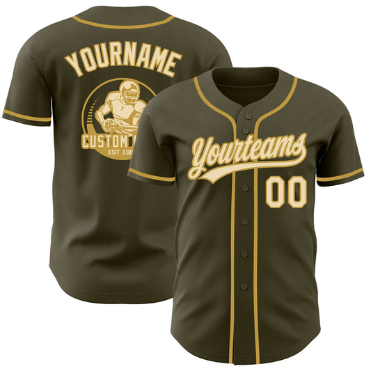 Custom Olive Cream-Old Gold Authentic Baseball Jersey - Main View