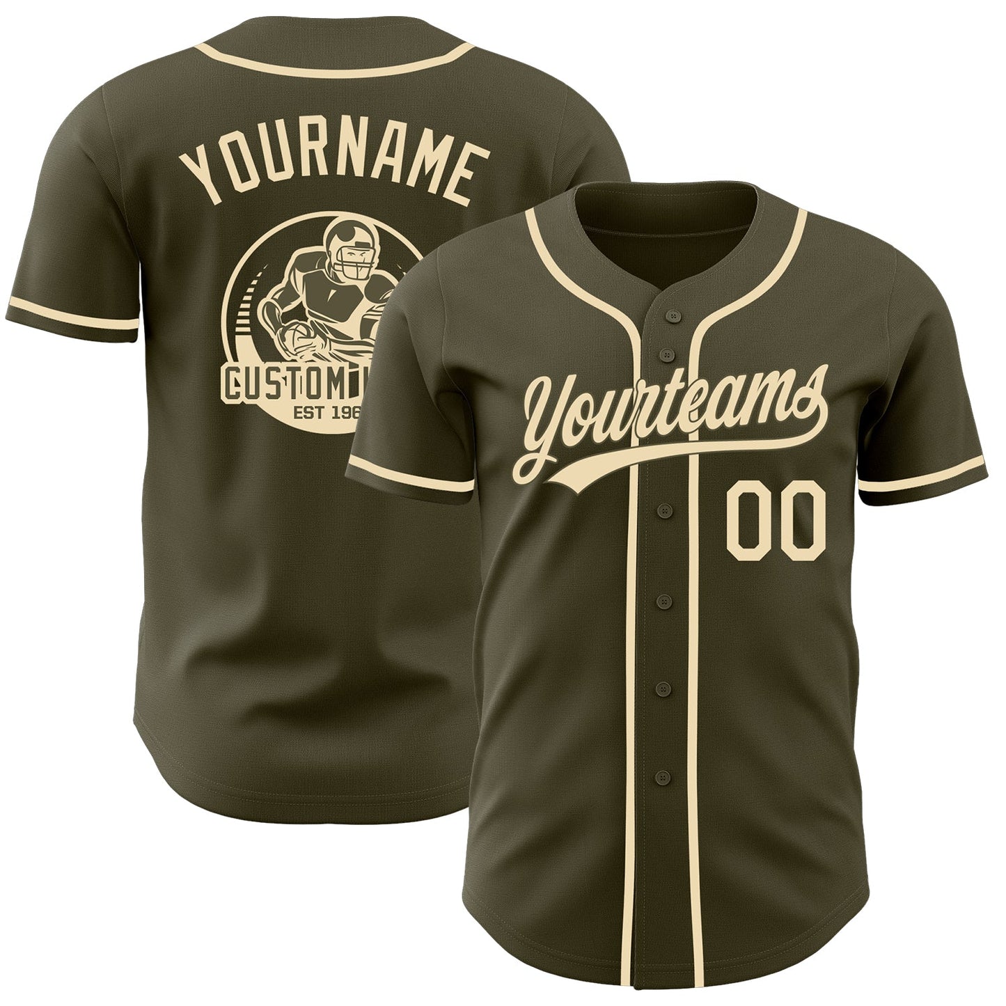 Custom Olive-Cream Authentic Baseball Jersey - Main View