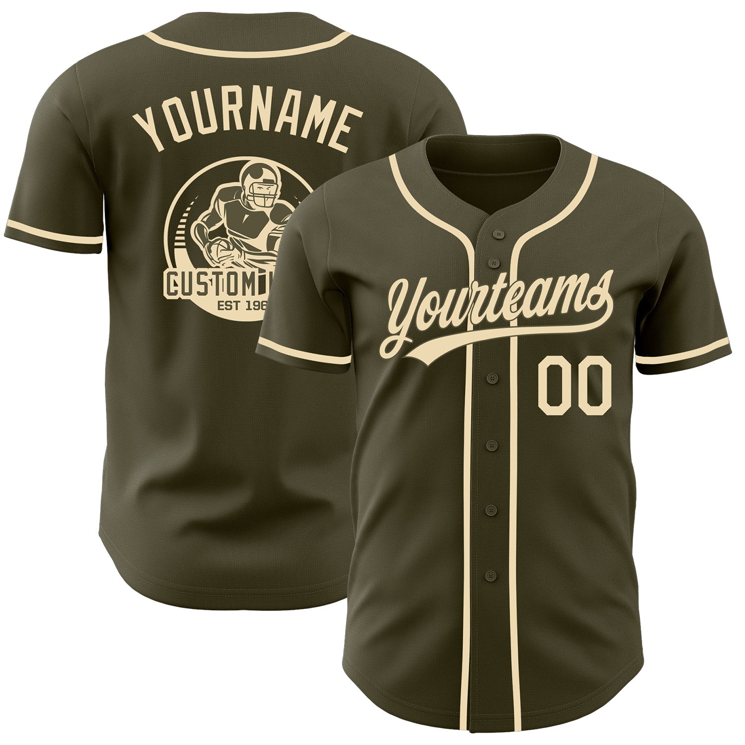 Custom Olive-Cream Authentic Baseball Jersey - Main View