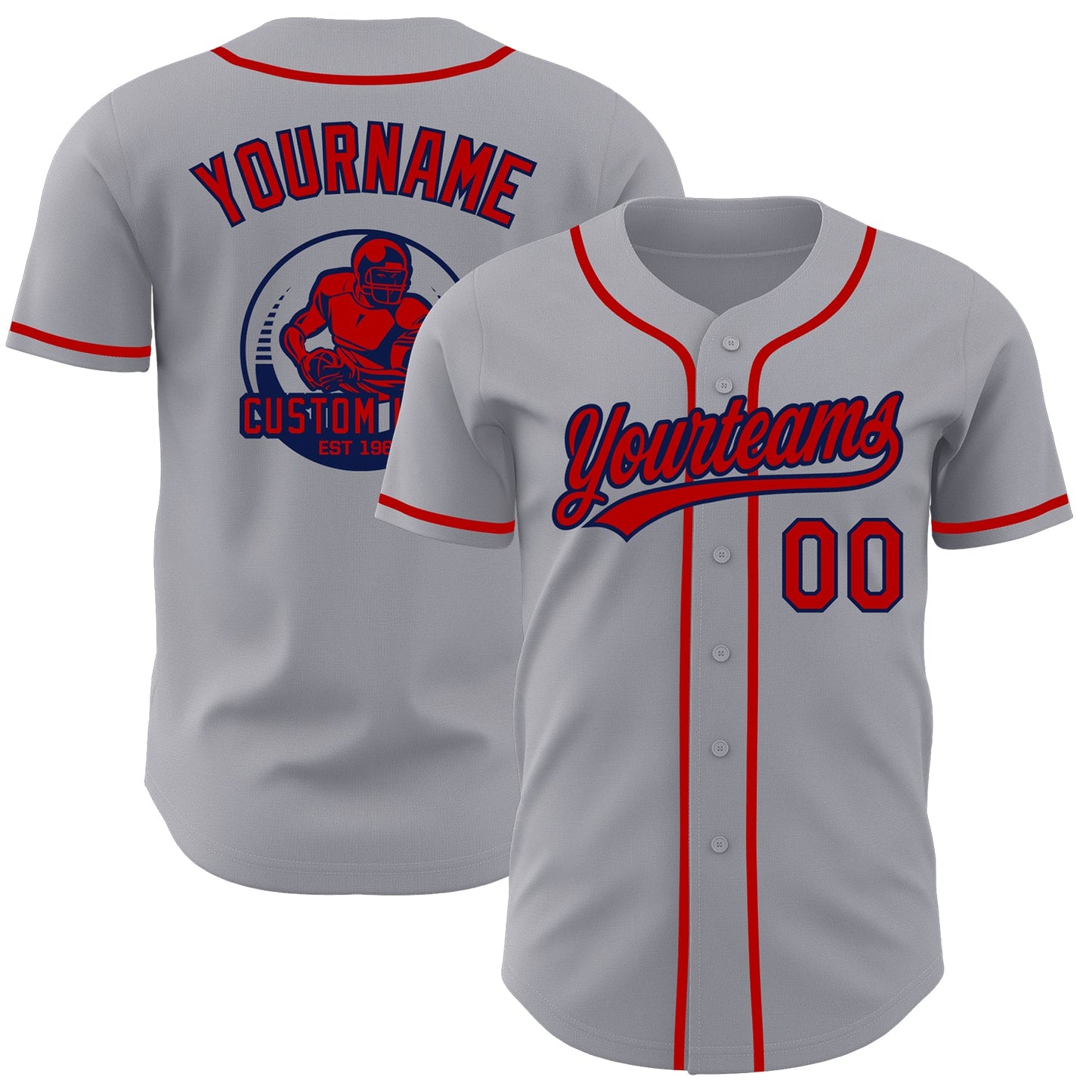Custom Gray Red-Navy Authentic Baseball Jersey - Main View