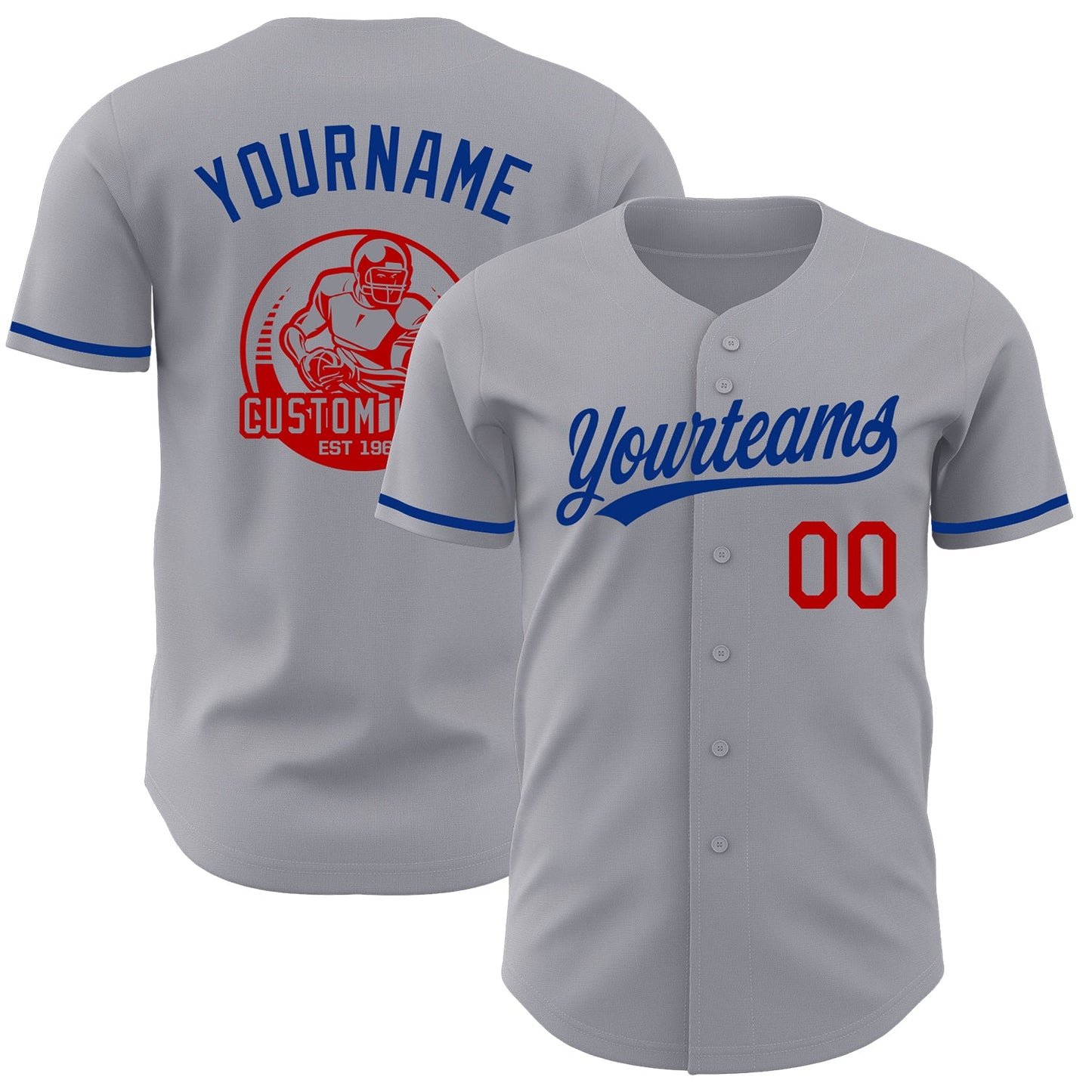 Custom Gray Red-Royal Authentic Baseball Jersey - Main View