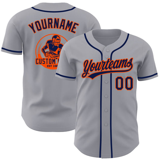 Custom Gray Navy-Orange Authentic Baseball Jersey - Main View