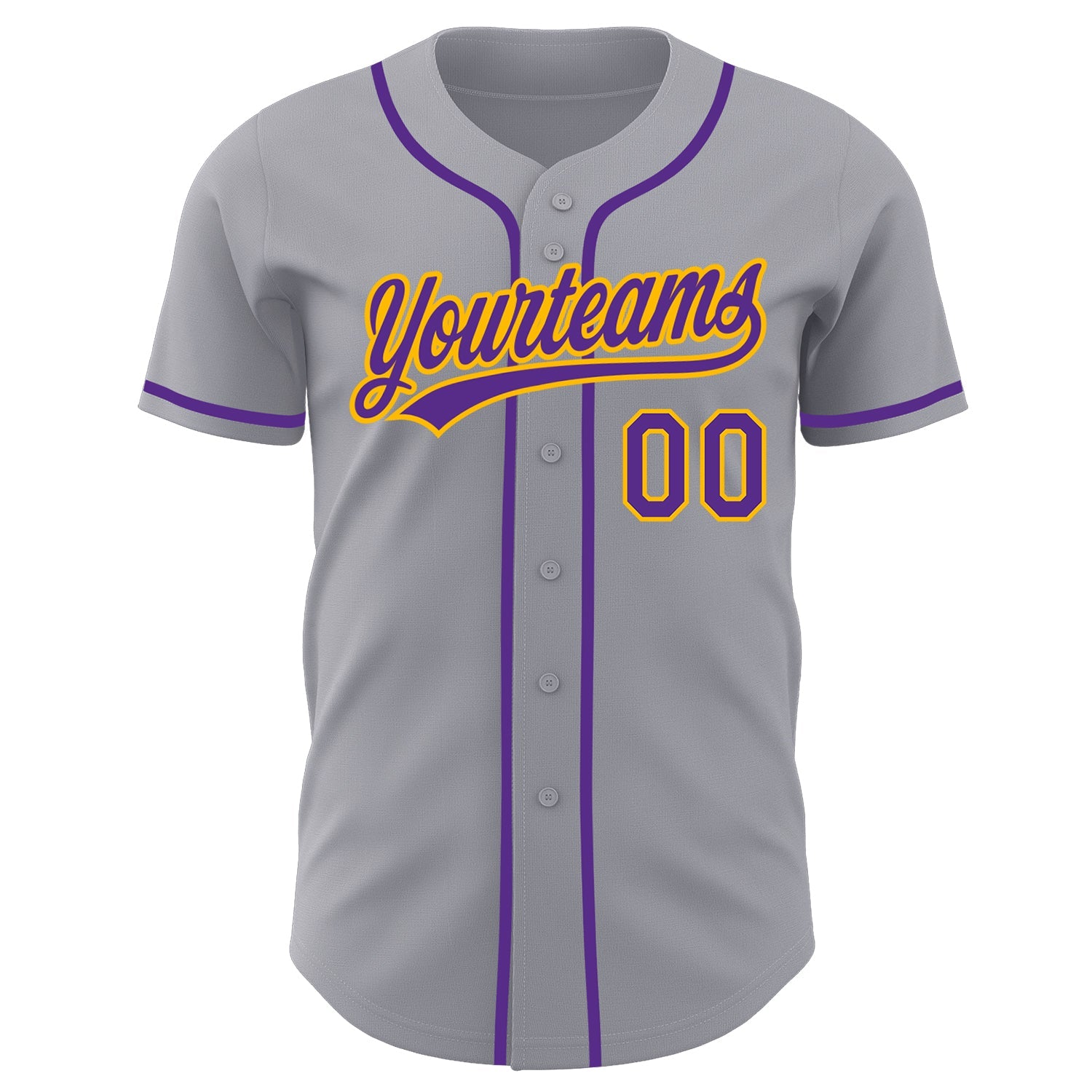Custom Gray Purple-Gold Authentic Baseball Jersey view 2
