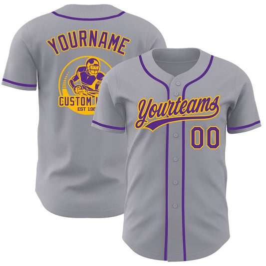 Custom Gray Purple-Gold Authentic Baseball Jersey - Main View