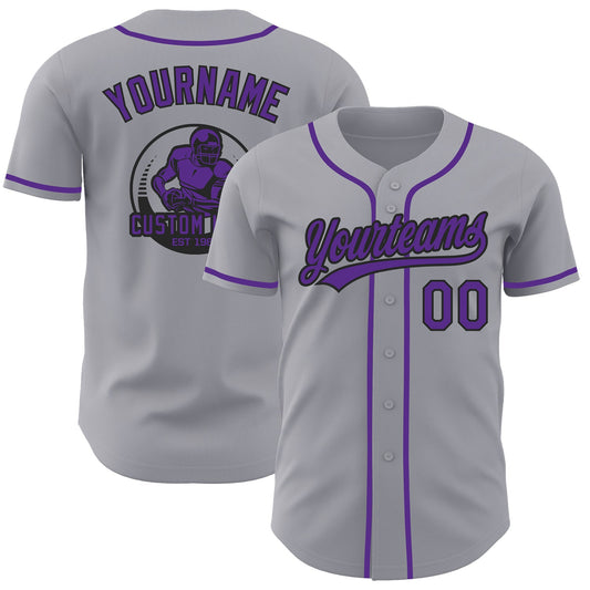 Custom Gray Purple-Black Authentic Baseball Jersey - Main View