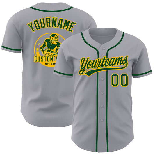 Custom Gray Green-Gold Authentic Baseball Jersey - Main View