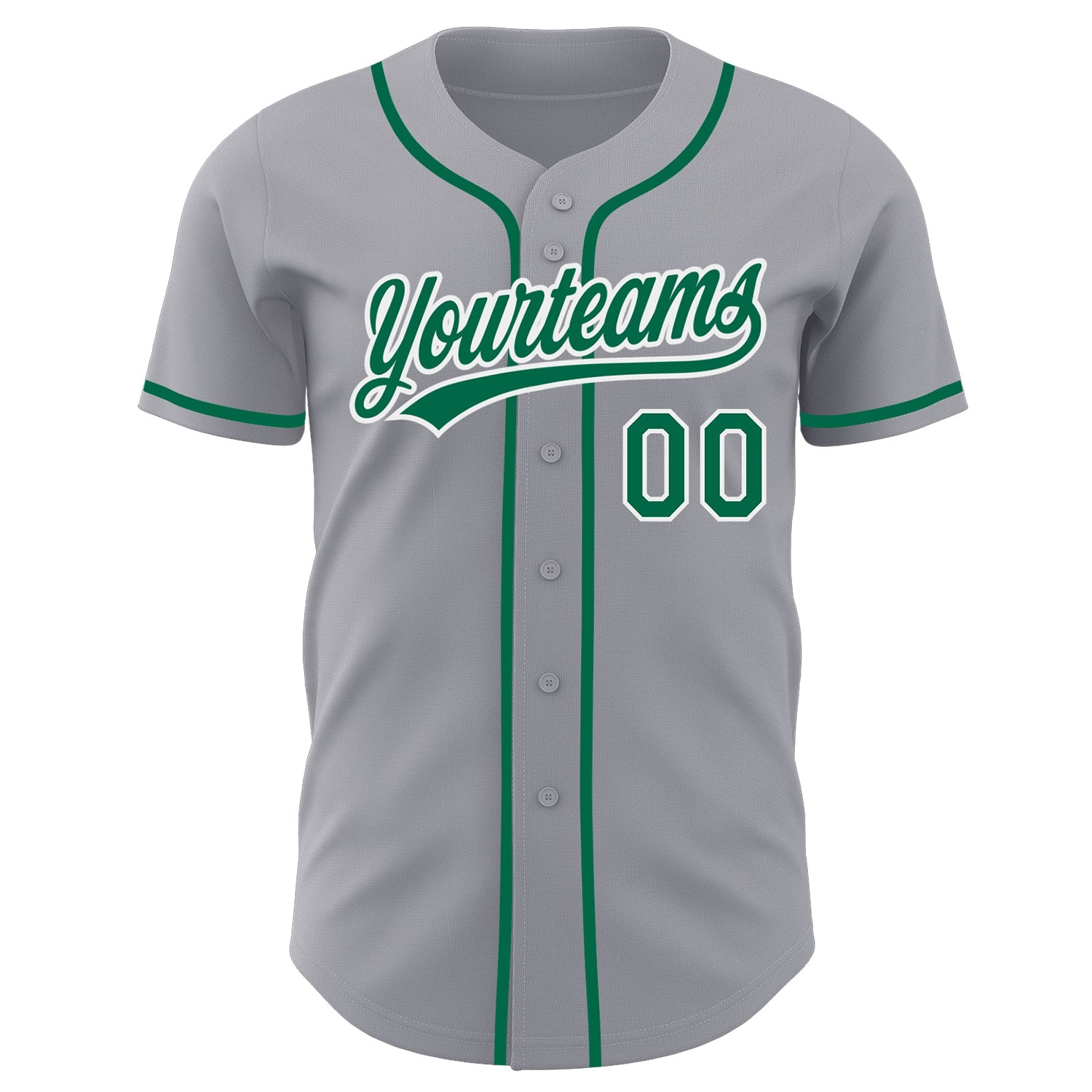 Custom Gray Kelly Green-White Authentic Baseball Jersey view 2