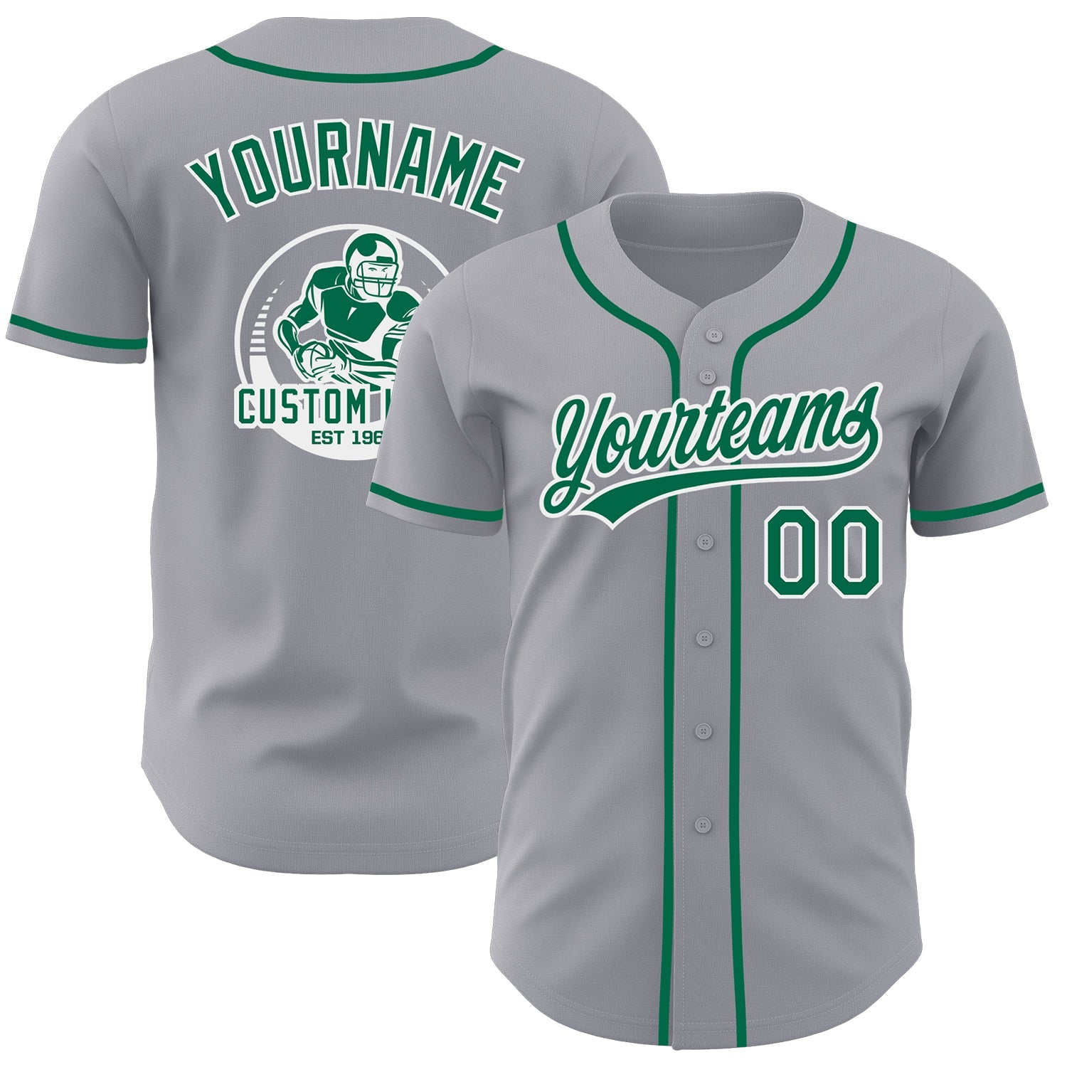 Custom Gray Kelly Green-White Authentic Baseball Jersey - Main View