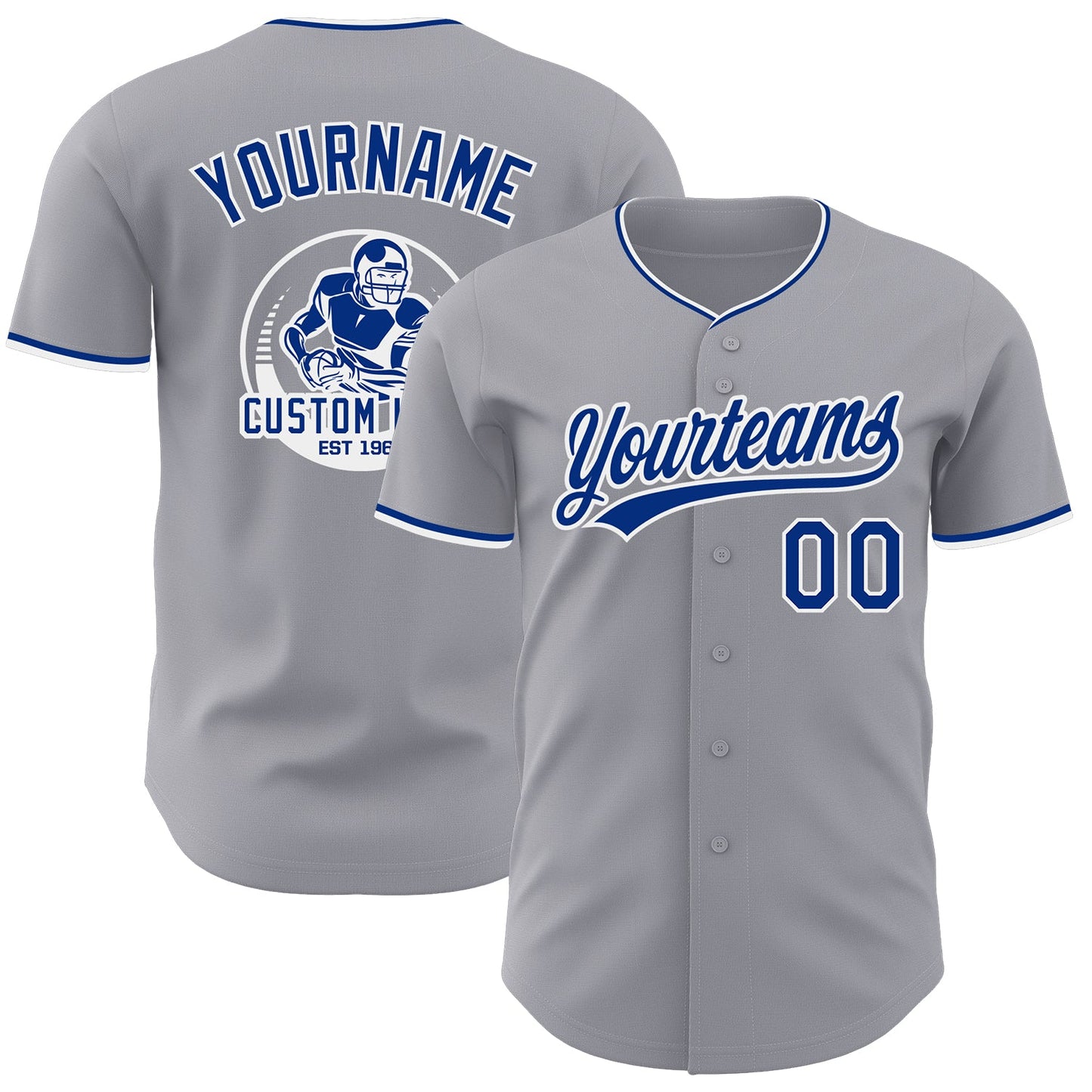 Custom Gray Royal-White Authentic Baseball Jersey - Main View