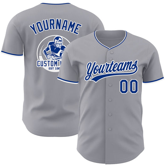 Custom Gray Royal-White Authentic Baseball Jersey - Main View