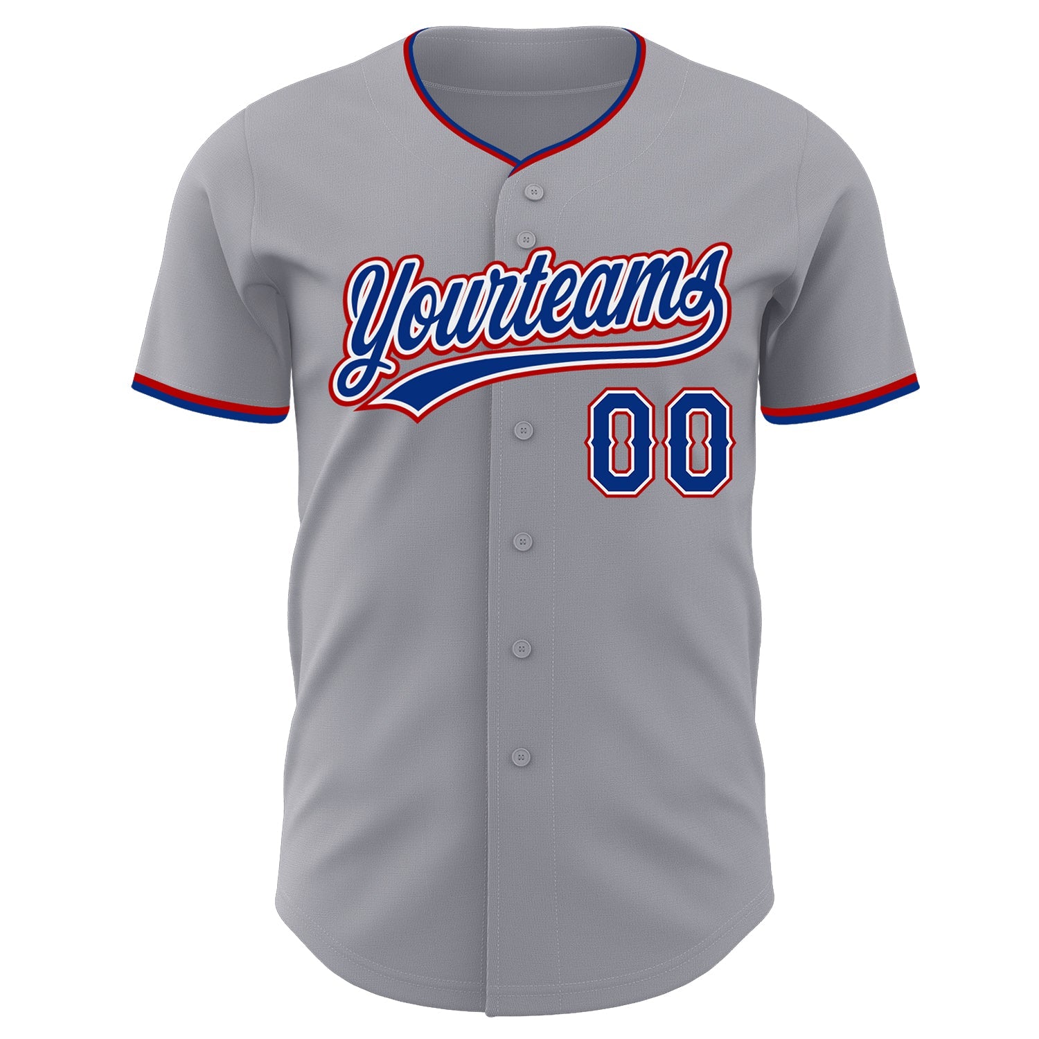Custom Gray Royal White-Red Authentic Baseball Jersey view 2