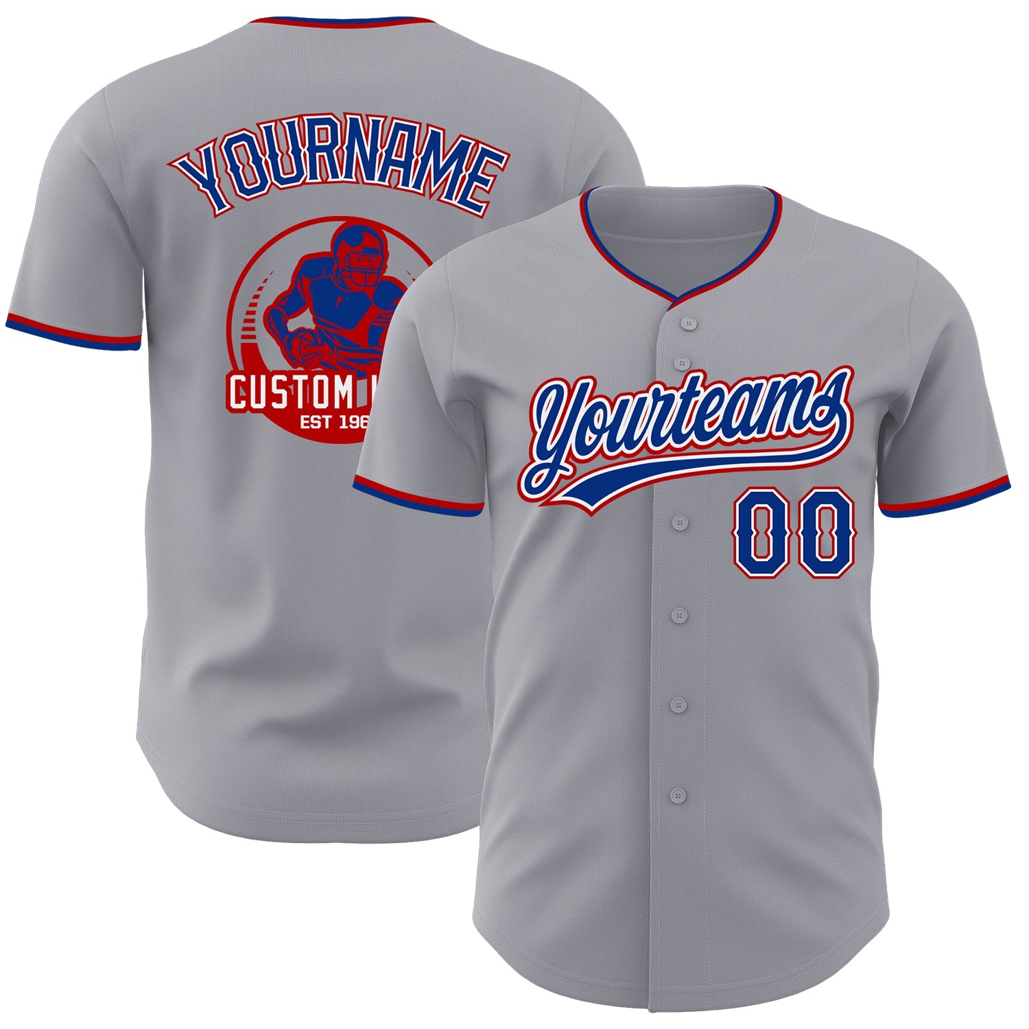 Custom Gray Royal White-Red Authentic Baseball Jersey - Main View