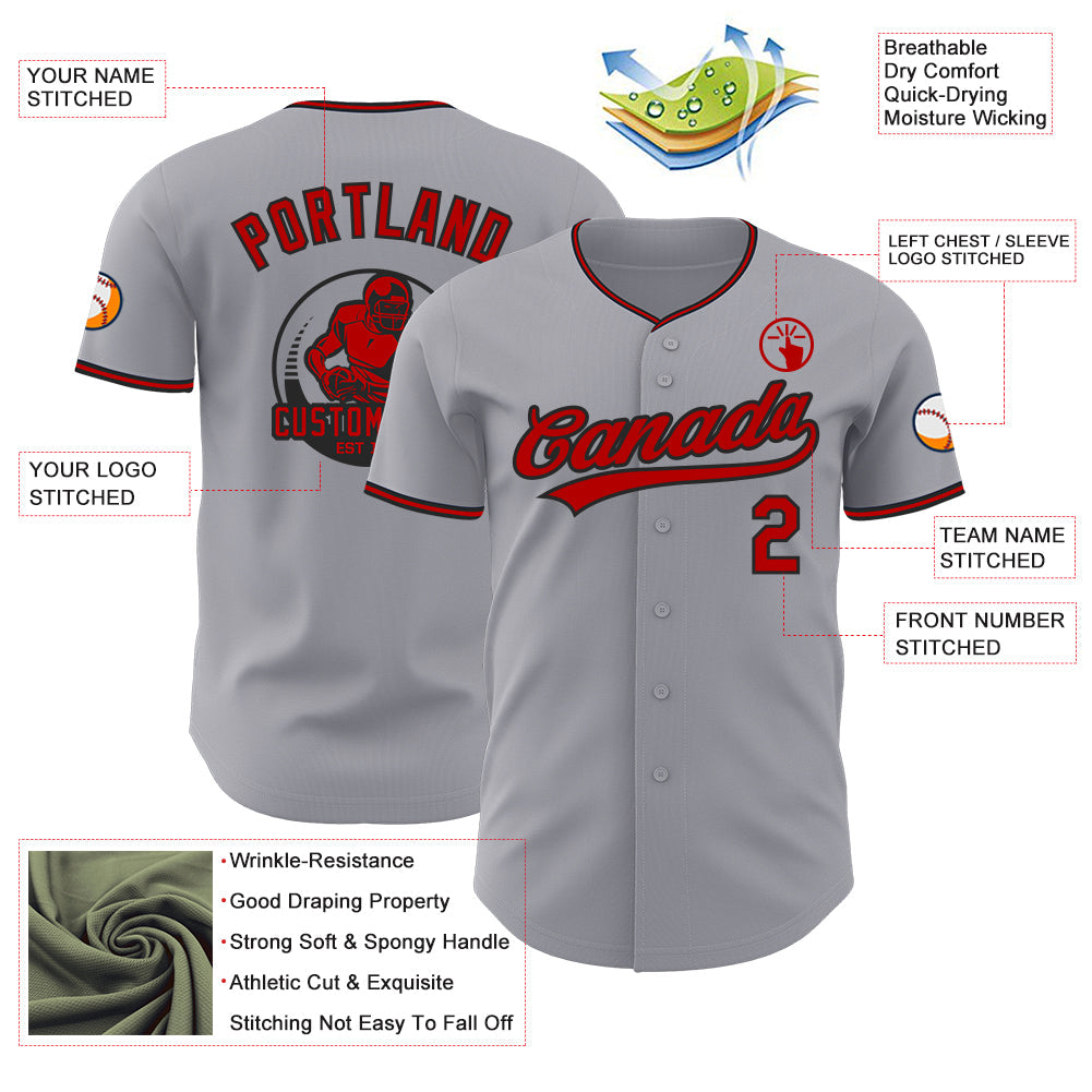Custom Gray Red-Black Authentic Baseball Jersey view 3